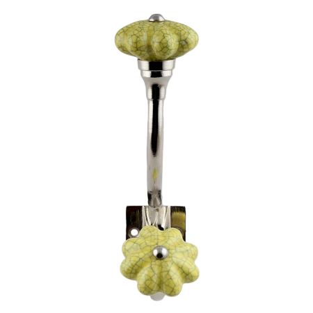 Yellow Crackle Ceramic Silver Iron Hook